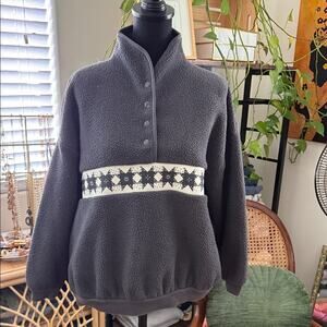 Madewell Resourced Gray Cross Stitch Star Trim Sherpa Fleece Popover